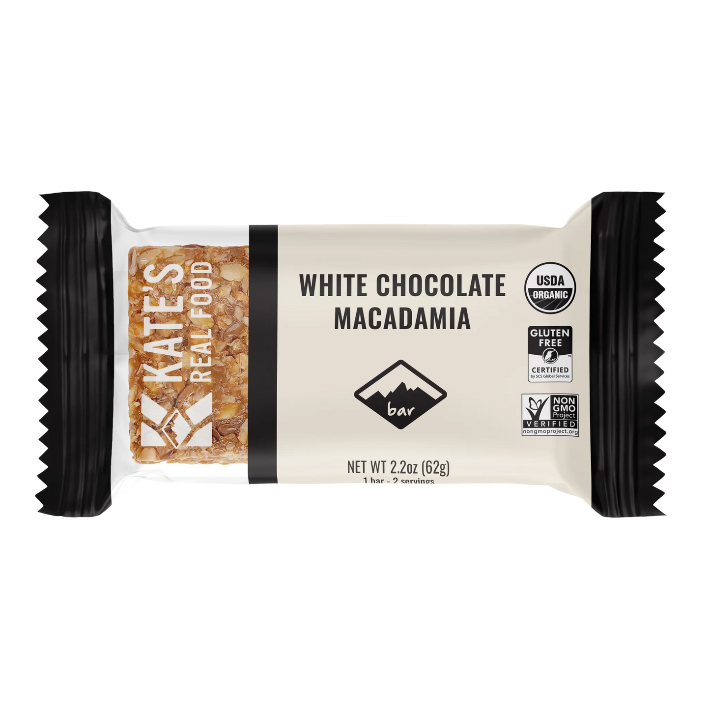 Chocolate blanco y macadamia de Kate's Real Food - Barra de 1/12/2.2 oz - D01477