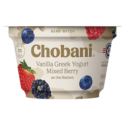 Yogur griego Chobani con frutos rojos en el fondo - Caja de 1/12/5.3 oz