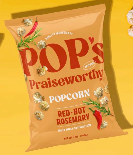 Palomitas de maíz Pop's Praiseworthy con romero al rojo vivo - Bolsa de 12/7.5 oz