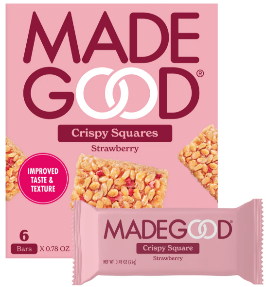 Cuadrados crujientes de fresa Made Good - Barra de 1/6/0.8 oz