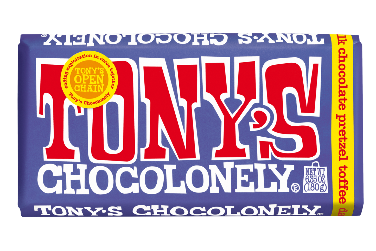 Chocolate con leche oscura Tony's Chocolonely con pretzel y toffee - Barra de 1/15/6.35 oz