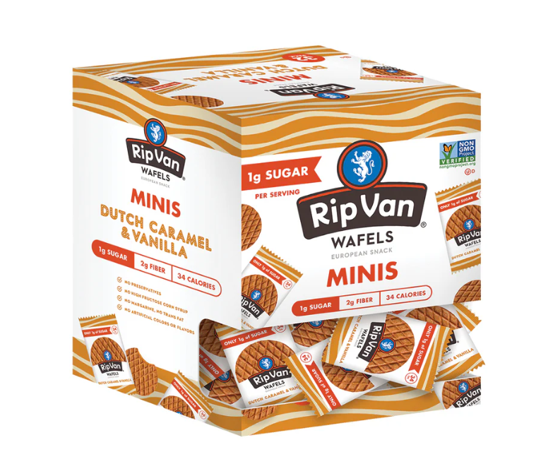 Wafels holandeses de caramelo y vainilla Rip Van - 4/32/0,28 oz c/u