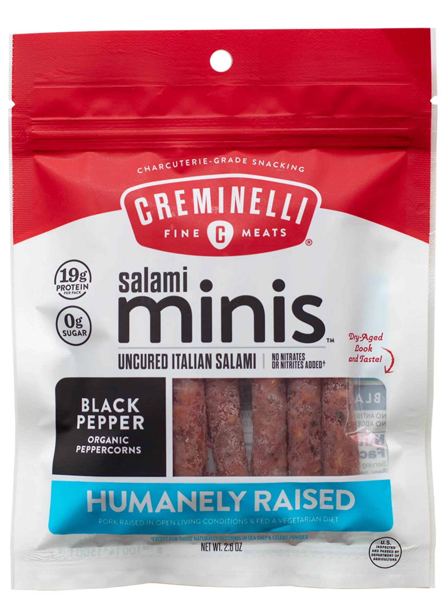 Creminelli Salami Minis Black Pepper Uncured Italian - 12 / 2.6 oz pouch