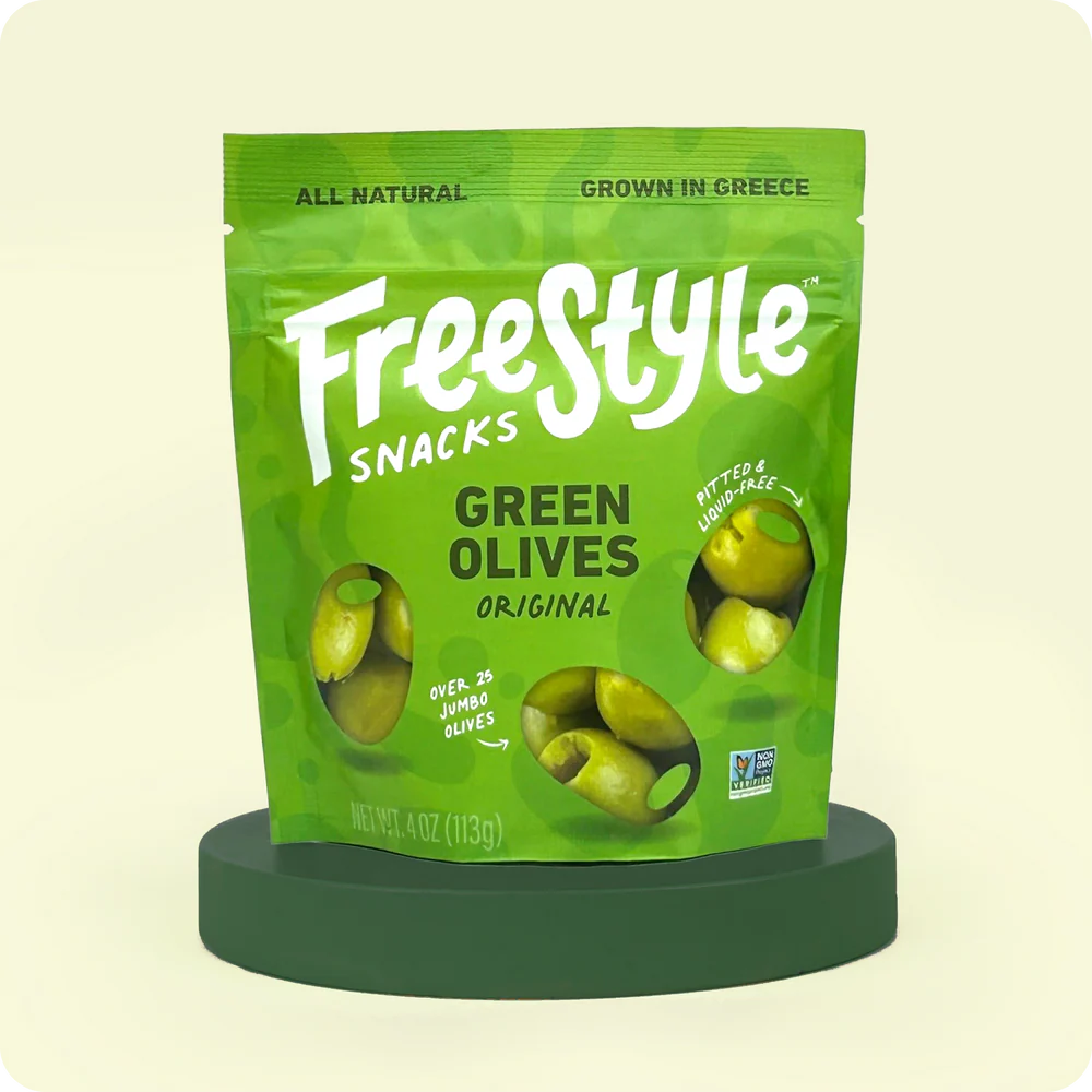 Freestyle Snacks Green Olives Plain Original - 6 / 4 oz pouch