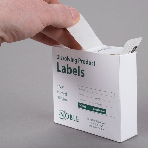Etiquetas solubles Noble Products, 1" x 2" - Rollo de 500 - Caja de 1/1/1 unidad