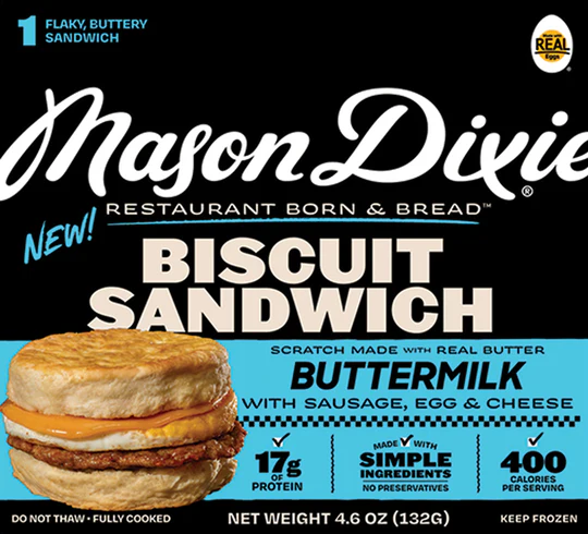 Mason Dixie Foods Buttermilk  Biscuit Sandwich with Sausage, Egg, & Cheese - 12 / 4.8 oz bag