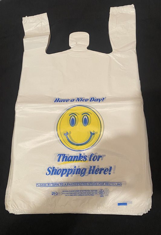 Choice Heavy-Duty Plastic T-Shirt Bag "Happy Face" - 500 / 50000 ct ea